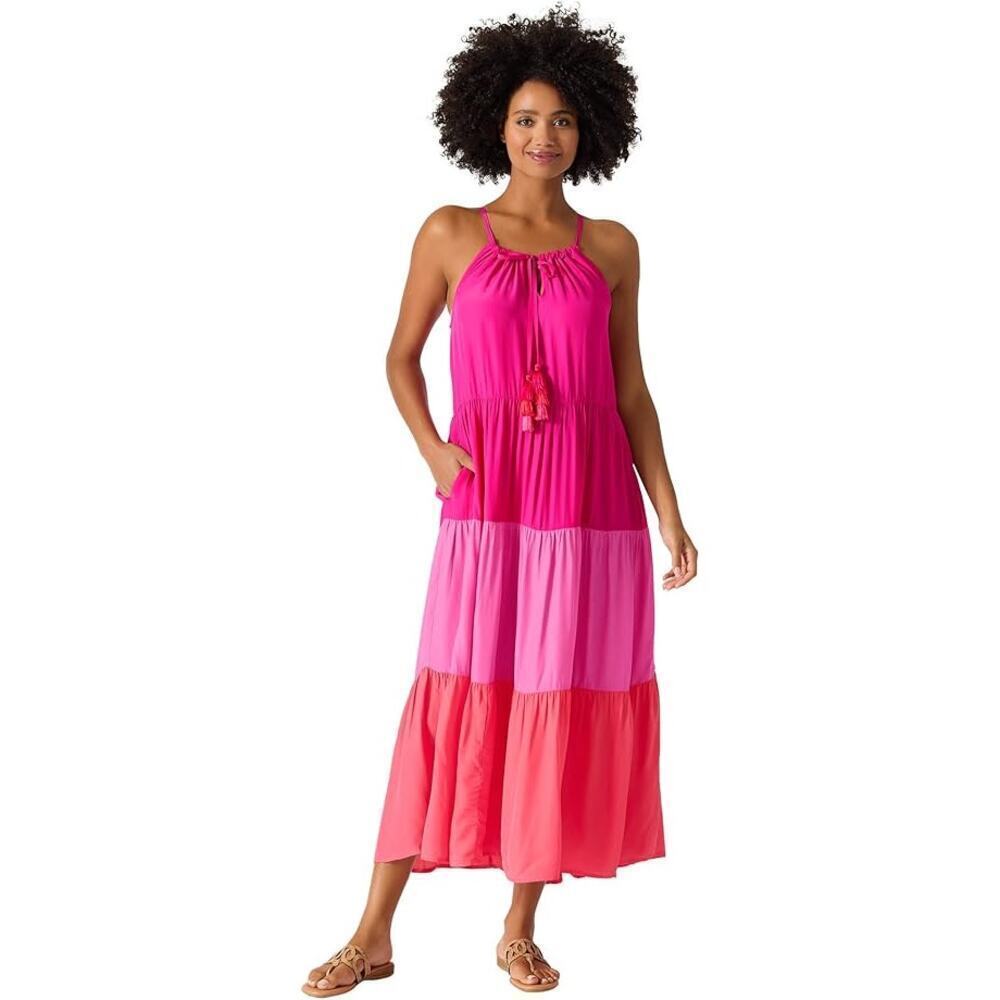 Tommy Bahama Women's Colorblock Midi Tiered Dress Pink Size Medium NWT